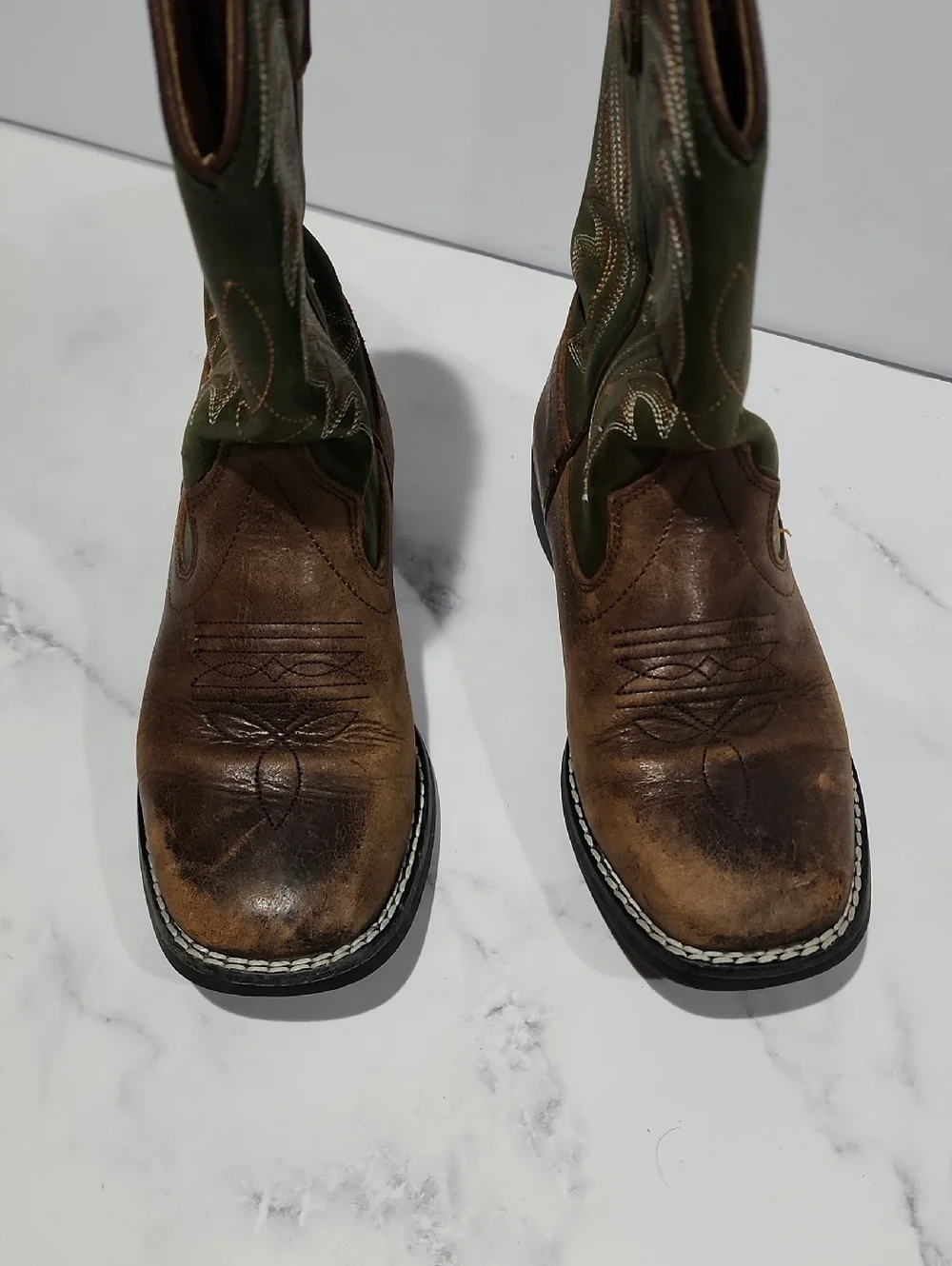 Rank 45  Western Cowboy Boots - Brown and Green
